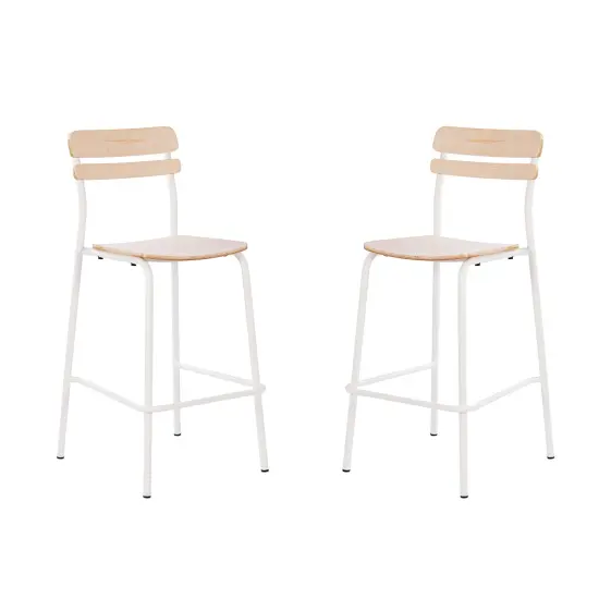 Emma and Oliver Blanchard Set of 2 Bar Stools with Metal Frames and Solid Wood Seats and Backs with Antique Finishes Antique White {2}