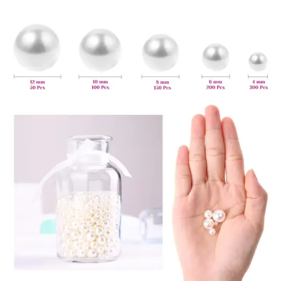 800 Pieces Ivory Pearl Craft Beads Loose Pearls for Jewelry Making, Crafts, Decoration and Vase Filler (Assorted Sizes) {6}