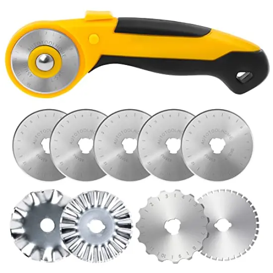 45mm Rotary Cutter with 9 Pieces Extra Blades Automatic Fabric Roller Cutter Perforator Crochet Edge Pinking Rotary Blades for Quilting, Sewing, Crafting {2}