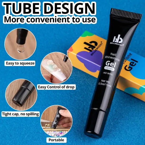 1 Tube of 15ml Gel + Colorful Gems + Flat-back Round Glass Crystals With Pickup Tools {4}
