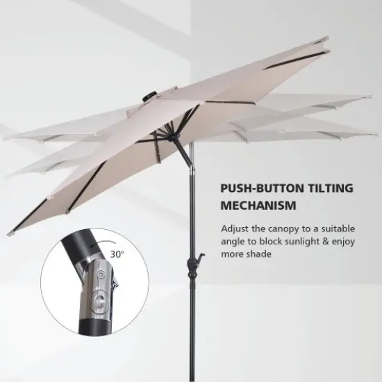10 Feet Patio Solar Umbrella With Crank And Led Lights Beige {2}