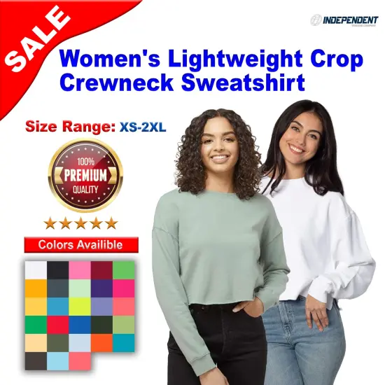 Independent Trading Co&reg; Women's Lightweight Crop Crewneck Sweatshirt Black {2}