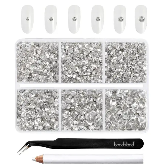 4300 Pieces Flatback Rhinestones,Clear Rhinestones Nail Gems Round Crystal Rhinestones for Crafts,Mixed 6 Sizes with Picking Tweezers and Wax Pencil Kit, SS6-SS20,Crystal {2}