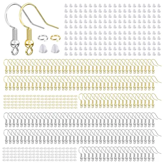 600 Pieces Hypoallergenic Earring Hooks, Earring Making Supplies Kit with Earring Hooks, Jump Rings and Earring Backs for Jewelry Making (Silver and Gold) {2}