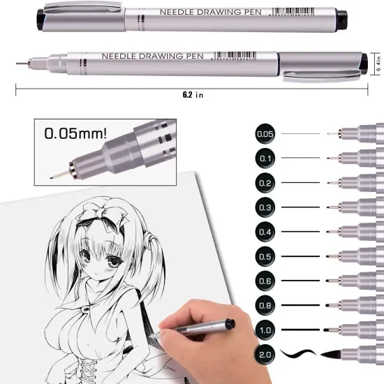 Micro-Pen Fineliner Ink Pens, 10 Size Black Micro Fine Point Drawing Pens Waterproof Archival Ink Multiliner Pens for Artist Illustration, Sketching, Technical Drawing, Anime, Manga {4}