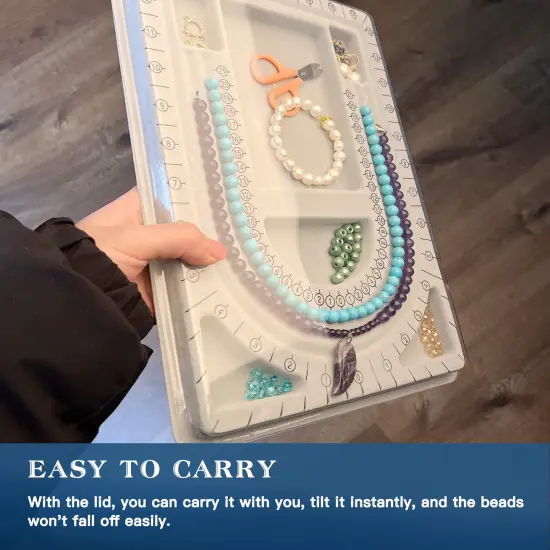 The Bead Board with Clear Cover,Grey Flocked,6 Recessed Compartments,3 U-Shaped Channels,Design Boards for Jewelry Bracelet Necklace Making DIY {1}