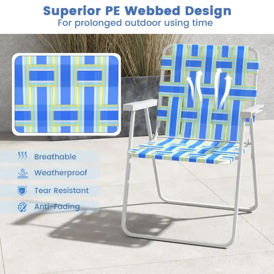 2 Pieces Folding Beach Chair Camping Lawn Webbing Chair Blue {6}