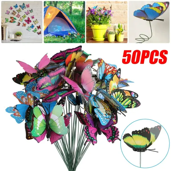 50Pcs Butterfly Stakes Outdoor Yard Planter Flower Pot Bed Garden Decor Yard Art {5}
