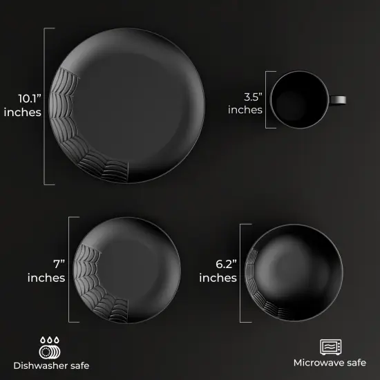 Nomnu Spiderweb-Embossed Gothic Dinnerware Set 16 Pieces - Includes 4 Dinner plates, 4 Salad Plates, 4 Bowls, and 4 Mugs. Halloween Spooky Goth Kitchen Decor Gifts. Gothic Decor {3}
