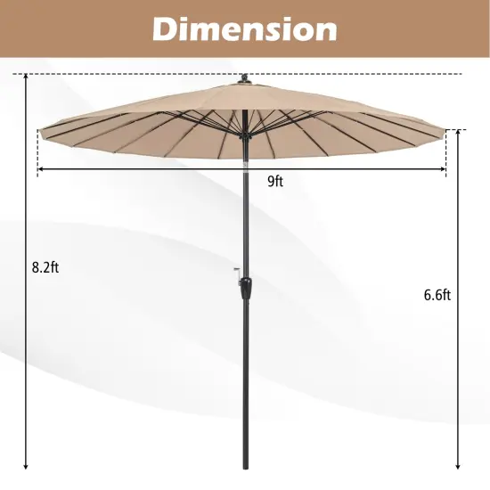 9 Feet Round Patio Umbrella With 18 Fiberglass Ribs Tan {5}