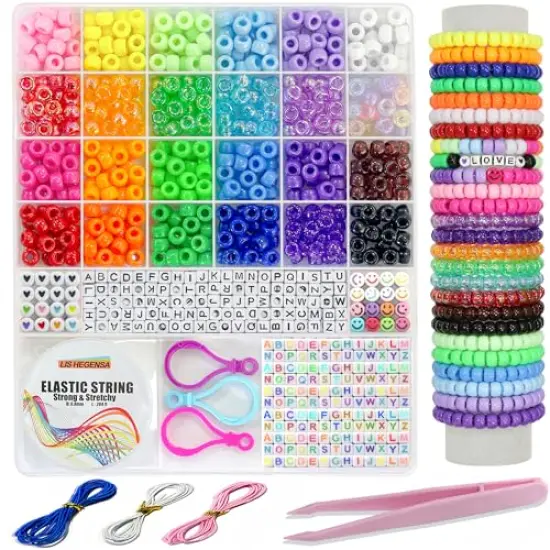 1000 Pieces DIY Crafts Gifts for Girls Beading Kits, Pony Beads Bracelet Making Kits with Decorative Beads and Charms, Craft Supplies for Children, Adults, Girls {2}