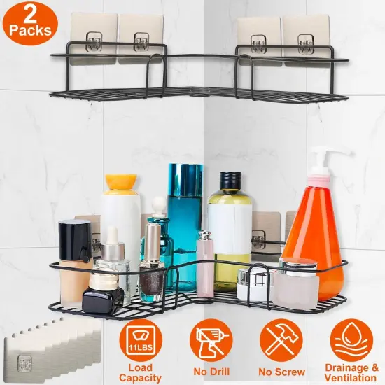 2Pcs Corner Shower Caddy Shelves Wall Mounted Basket Rack Bathroom Shampoo Holder Storage Organizer {1}