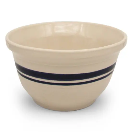 Ohio Stoneware Dominion Mixing Bowl Tan with Blue Stripe USA Made 8" {1}