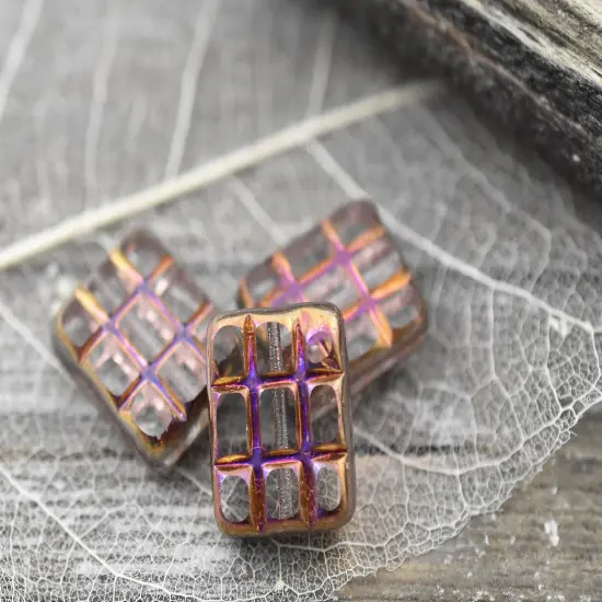 15x13mm Crystal Rainbow Sliperit Grid Rectangle Beads -- Choose Your Qty {4}