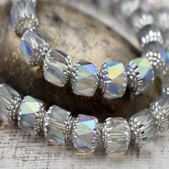 Silver Washed CrystalApollo AB Fire Polished Cathedral Beads {5}