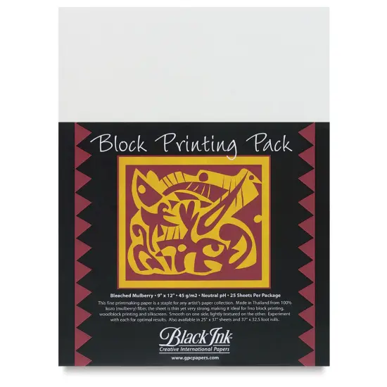Black Ink Block Printing Pack - 9" x 12", Bleached Mulberry, 25 Sheets {2}
