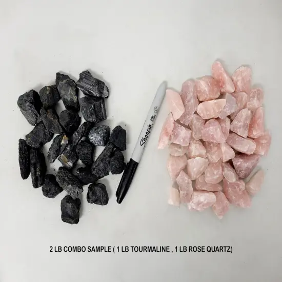 Black Tourmaline & Rose Quartz Combo - 1 LB to 2 LBS Bulk Rough Stones {4}