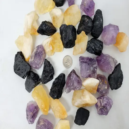 Citrine, Amethyst, Tourmaline - Healing Crystal Trio Set {2}