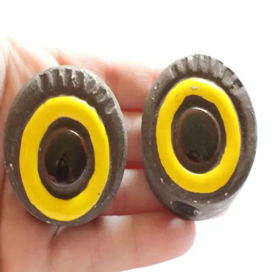 2 40mm Brown Ceramic Macrame Eye Beads {1}