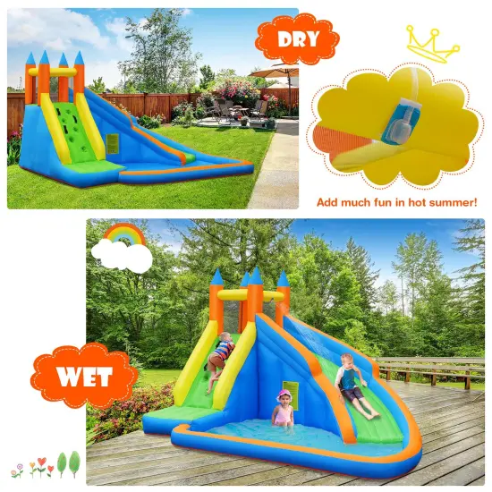 Costway Inflatable Water Slide Mighty Bounce House Castle Moonwalk Splash Pool without Blower {5}