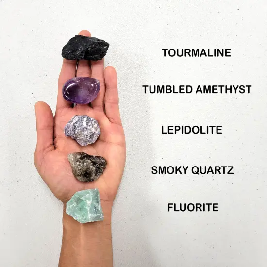 Crystals for Empath - Tourmaline, Amethyst, Lepidolite, Smoky Quartz, Fluorite {1}