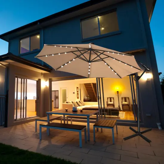 Costway 10FT Patio Umbrella Solar Powered LED 360degrees Rotation Beige {2}