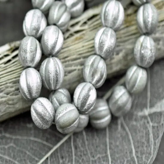 *20* 8mm Silver Etched White Round Melon Beads -- Choose your size {6}