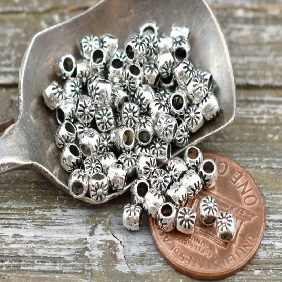*300* 3x3mm Antique Silver Flower Barrel Spacer Beads {1}