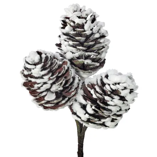 12" PLASTIC SNOW PINE CONE X3 PICK {1}