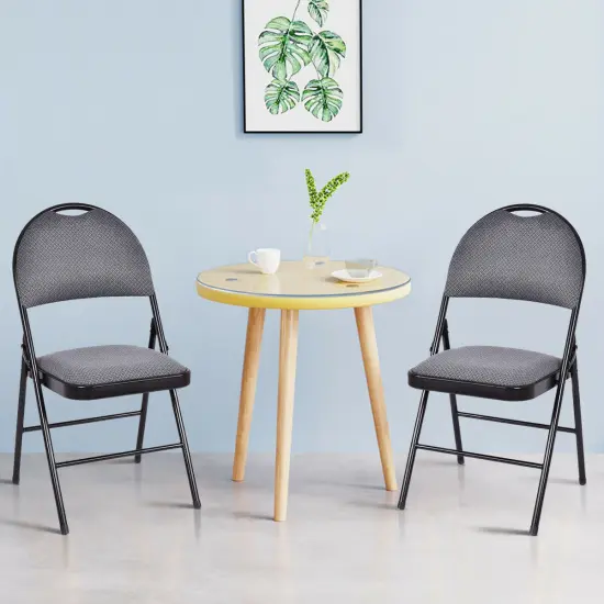 Costway Set of 6 Folding Chairs Fabric Upholstered Padded Seat Metal Frame Home Office Grey/Beige {4}