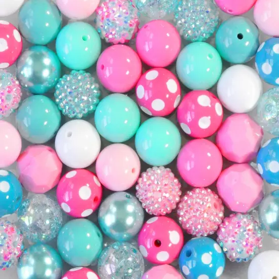 20mm Hot Pink and Turquoise acrylic bubblegum bead mix {1}
