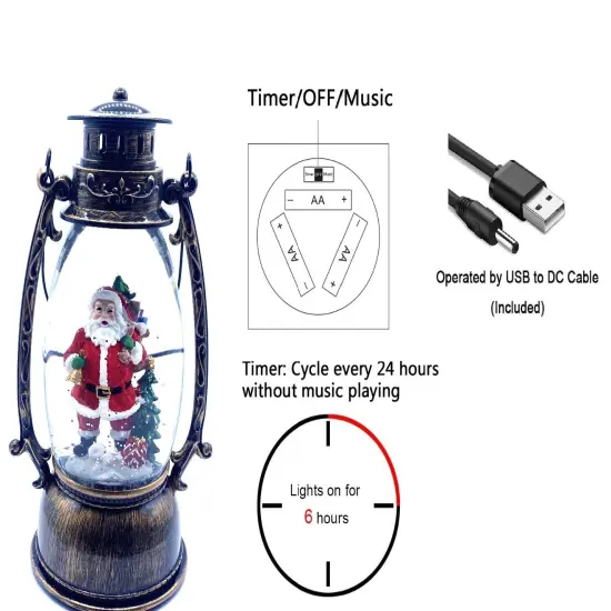 10" Santa Water Snow Globe Lantern - Classic Christmas Decoration {2}