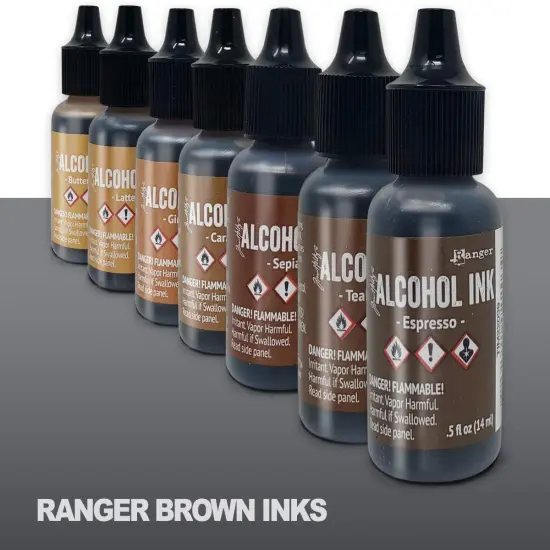 Brown Alcohol Inks Set, Tim Holtz Alcohol Ink Browns 7-Pack, 10 Pixiss Blending Tools {2}