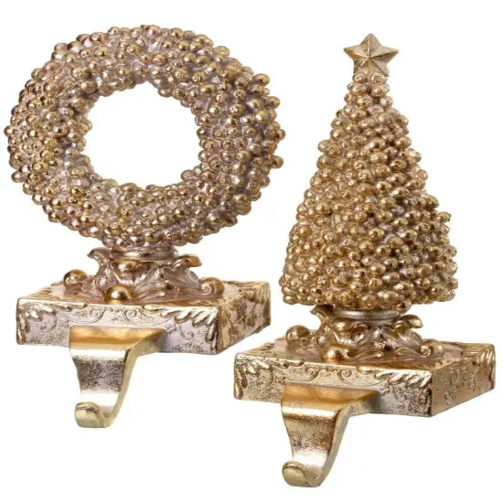 10" Resin Gilded Berry Tree & Wreath Stocking Holder &ndash; Elegant Christmas D&eacute;cor {1}