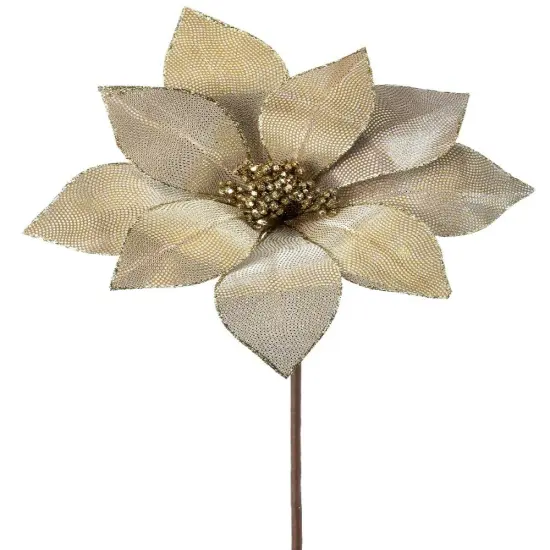 24-Inch Gold Metallic Mirror Fabric Poinsettia Flower – Stylish Holiday Decoration {1}