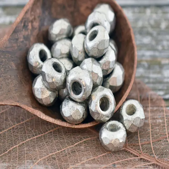 *25* 5x8mm Antique Silver Faceted Large Hole Rondelle Roller Beads {1}