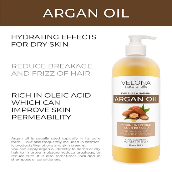 velona Argan Oil - 32 oz (With Pump) | 100% Pure and Natural | Morocco Oil | Stimulate Hair Growth, Skin, Body and Face Care | Nails Protector | Unrefined, Cold Pressed | Cap Kit&hellip; {2}