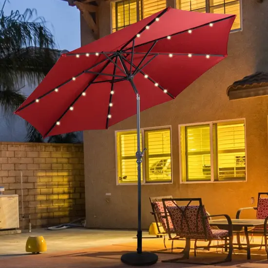 Costway 10ft Patio Solar Umbrella LED Patio Market Steel Tilt W/ Crank (Burgundy) {2}