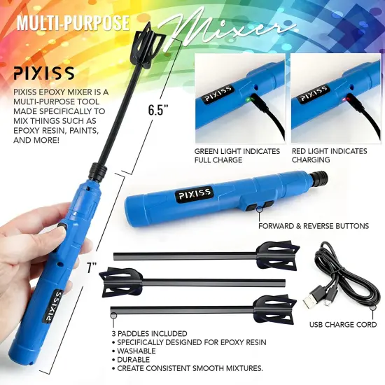 Pixiss Epoxy Resin Mixer - Rechargeable, Electric Handheld Mixer, Includes 3 Paddles {2}