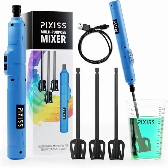 Pixiss Epoxy Resin Mixer - Rechargeable, Electric Handheld Mixer, Includes 3 Paddles {1}