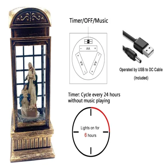 11" Water Snow Telephone Booth Nativity - Unique Illuminated Christmas Decoration {2}