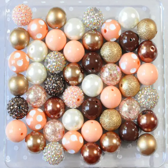 20mm Peach, Bronze, and Gold acrylic bubblegum bead mix {2}