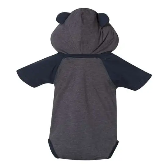 Rabbit Skins&reg; Fine Jersey Infant Short Sleeve Raglan Bodysuit with Hood & Ears Vintage Navy/ Navy {2}
