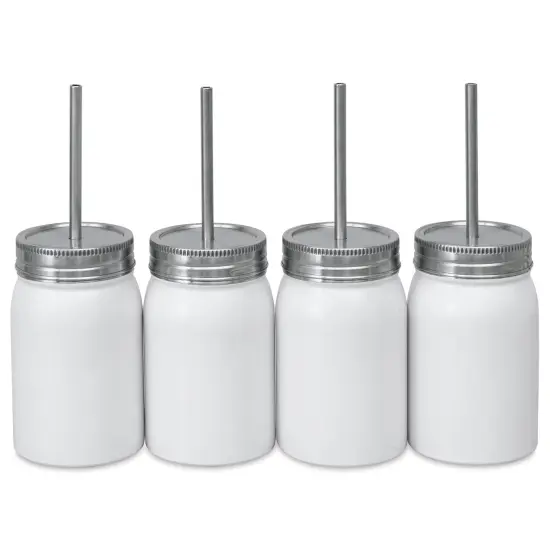 Craft Express Sublimation Printing Stainless Steel Mason Tumbler - 17 oz, White, Set of 4 {1}