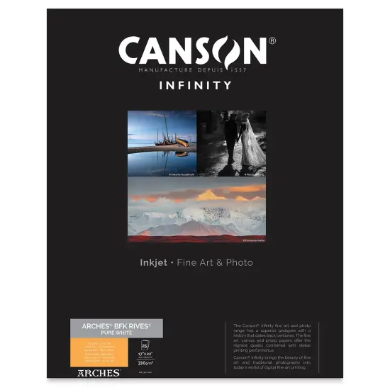 Canson Infinity Arches BFK Rives Inkjet Fine Art and Photo Paper - 17" x 22", Pure White, 310 gsm, Package of 25 {1}