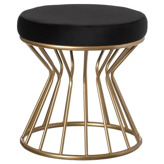 Modern Round Velvet Stool with Bent Gold Metal Base Standard Ottoman Gray {7}