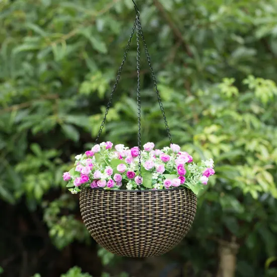 10" Self Watering Bronze Hanging Basket Flower Planter {4}