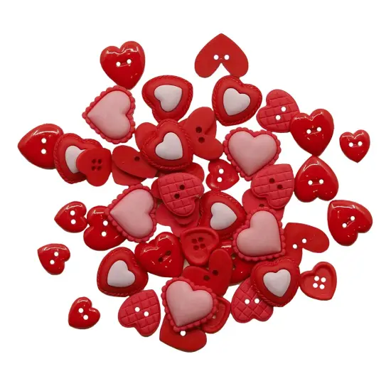 Heart Button Assortment &ndash; 50 Red & Pink Valentine&rsquo;s Day Buttons for Sewing & Crafts &ndash; Resin Novelty Heart Designs {2}