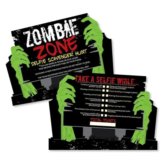 Big Dot of Happiness Zombie Zone - Selfie Scavenger Hunt - Halloween or Birthday Zombie Crawl Party Game - Set of 12 {1}