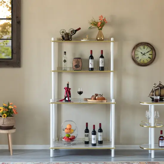 Classy and Elegant 4 Tiered Multifunctional Wooden Open Bar Shelves, Modern Console Table, Coffee Bar Accessories, Coffee Bar Cabinet, Tea Bar and Wine Bar Table White {4}